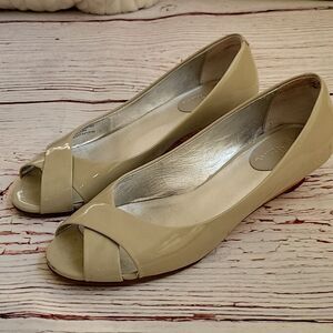 Cole Haan Taupe Patent Peep Toe Wedges Size 7